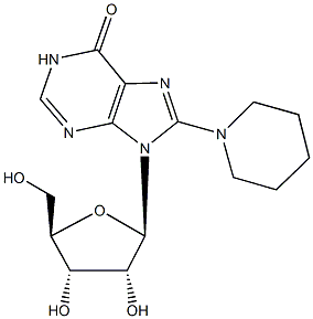 9-[3,4-dihydroxy-5-(hydroxymethyl)tetrahydro-2-furanyl]-8-(1-piperidinyl)-1,9-dihydro-6H-purin-6-one Structure