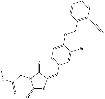 methyl (5-{3-bromo-4-[(2-cyanobenzyl)oxy]benzylidene}-2,4-dioxo-1,3-thiazolidin-3-yl)acetate Structure