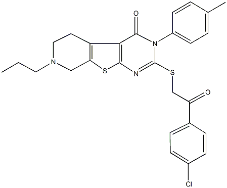 2-{[2-(4-chlorophenyl)-2-oxoethyl]sulfanyl}-3-(4-methylphenyl)-7-propyl-5,6,7,8-tetrahydropyrido[4',3':4,5]thieno[2,3-d]pyrimidin-4(3H)-one Structure