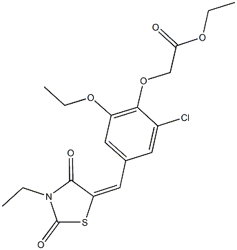 ethyl {2-chloro-6-ethoxy-4-[(3-ethyl-2,4-dioxo-1,3-thiazolidin-5-ylidene)methyl]phenoxy}acetate 구조식 이미지