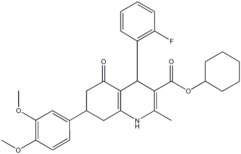 cyclohexyl 7-(3,4-dimethoxyphenyl)-4-(2-fluorophenyl)-2-methyl-5-oxo-1,4,5,6,7,8-hexahydro-3-quinolinecarboxylate 구조식 이미지