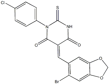 5-[(6-bromo-1,3-benzodioxol-5-yl)methylene]-1-(4-chlorophenyl)-2-thioxodihydro-4,6(1H,5H)-pyrimidinedione Structure