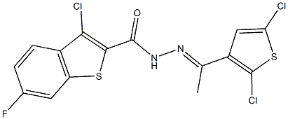 3-chloro-N'-[1-(2,5-dichloro-3-thienyl)ethylidene]-6-fluoro-1-benzothiophene-2-carbohydrazide 구조식 이미지