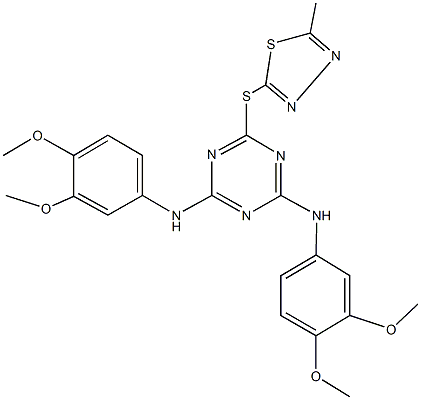 N~2~,N~4~-bis(3,4-dimethoxyphenyl)-6-[(5-methyl-1,3,4-thiadiazol-2-yl)sulfanyl]-1,3,5-triazine-2,4-diamine Structure