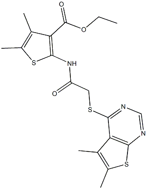 ethyl 2-({[(5,6-dimethylthieno[2,3-d]pyrimidin-4-yl)sulfanyl]acetyl}amino)-4,5-dimethyl-3-thiophenecarboxylate 구조식 이미지