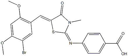 4-{[5-(5-bromo-2,4-dimethoxybenzylidene)-3-methyl-4-oxo-1,3-thiazolidin-2-ylidene]amino}benzoic acid Structure