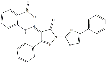 3-phenyl-1-(4-phenyl-1,3-thiazol-2-yl)-1H-pyrazole-4,5-dione 4-({2-nitrophenyl}hydrazone) Structure