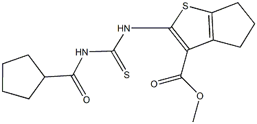 methyl 2-({[(cyclopentylcarbonyl)amino]carbothioyl}amino)-5,6-dihydro-4H-cyclopenta[b]thiophene-3-carboxylate 구조식 이미지