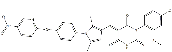 1-(2,4-dimethoxyphenyl)-5-({1-[4-({5-nitro-2-pyridinyl}oxy)phenyl]-2,5-dimethyl-1H-pyrrol-3-yl}methylene)-2-thioxodihydro-4,6(1H,5H)-pyrimidinedione 구조식 이미지