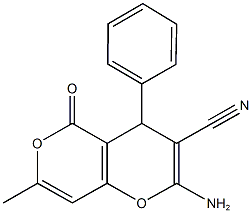 2-amino-7-methyl-5-oxo-4-phenyl-4H,5H-pyrano[4,3-b]pyran-3-carbonitrile 구조식 이미지