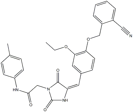 2-(4-{4-[(2-cyanobenzyl)oxy]-3-ethoxybenzylidene}-2,5-dioxo-1-imidazolidinyl)-N-(4-methylphenyl)acetamide Structure