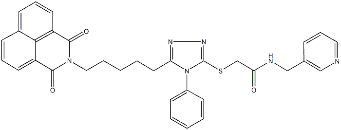 2-({5-[5-(1,3-dioxo-1H-benzo[de]isoquinolin-2(3H)-yl)pentyl]-4-phenyl-4H-1,2,4-triazol-3-yl}sulfanyl)-N-(3-pyridinylmethyl)acetamide Structure