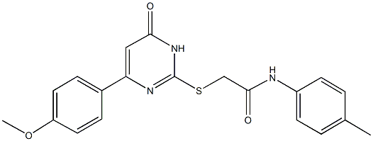 2-{[4-(4-methoxyphenyl)-6-oxo-1,6-dihydro-2-pyrimidinyl]sulfanyl}-N-(4-methylphenyl)acetamide 구조식 이미지