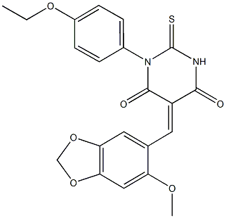1-(4-ethoxyphenyl)-5-[(6-methoxy-1,3-benzodioxol-5-yl)methylene]-2-thioxodihydro-4,6(1H,5H)-pyrimidinedione 구조식 이미지
