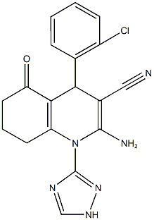 2-amino-4-(2-chlorophenyl)-5-oxo-1-(1H-1,2,4-triazol-3-yl)-1,4,5,6,7,8-hexahydro-3-quinolinecarbonitrile Structure