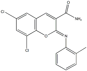 6,8-dichloro-2-[(2-methylphenyl)imino]-2H-chromene-3-carboxamide 구조식 이미지