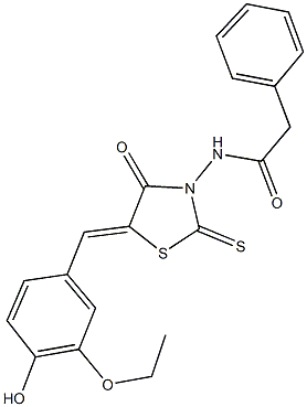 N-[5-(3-ethoxy-4-hydroxybenzylidene)-4-oxo-2-thioxo-1,3-thiazolidin-3-yl]-2-phenylacetamide 구조식 이미지