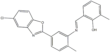 2-({[5-(5-chloro-1,3-benzoxazol-2-yl)-2-methylphenyl]imino}methyl)-6-methylphenol 구조식 이미지