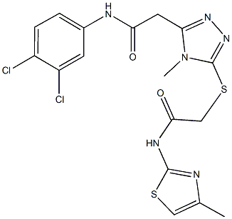 2-({5-[2-(3,4-dichloroanilino)-2-oxoethyl]-4-methyl-4H-1,2,4-triazol-3-yl}sulfanyl)-N-(4-methyl-1,3-thiazol-2-yl)acetamide 구조식 이미지