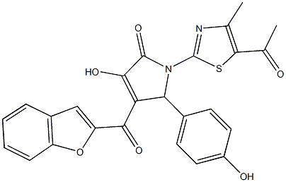 1-(5-acetyl-4-methyl-1,3-thiazol-2-yl)-4-(1-benzofuran-2-ylcarbonyl)-3-hydroxy-5-(4-hydroxyphenyl)-1,5-dihydro-2H-pyrrol-2-one Structure