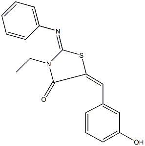 3-ethyl-5-(3-hydroxybenzylidene)-2-(phenylimino)-1,3-thiazolidin-4-one Structure