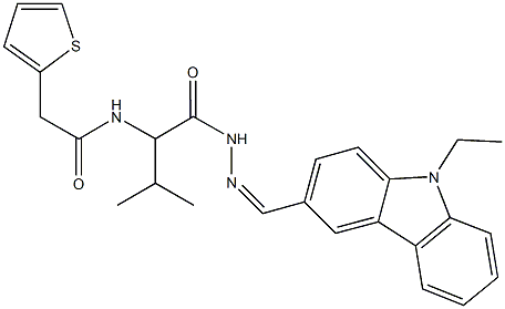 N-[1-({2-[(9-ethyl-9H-carbazol-3-yl)methylene]hydrazino}carbonyl)-2-methylpropyl]-2-thien-2-ylacetamide 구조식 이미지