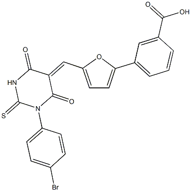 3-{5-[(1-(4-bromophenyl)-4,6-dioxo-2-thioxotetrahydro-5(2H)-pyrimidinylidene)methyl]-2-furyl}benzoic acid Structure