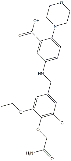 5-{[4-(2-amino-2-oxoethoxy)-3-chloro-5-ethoxybenzyl]amino}-2-(4-morpholinyl)benzoic acid Structure