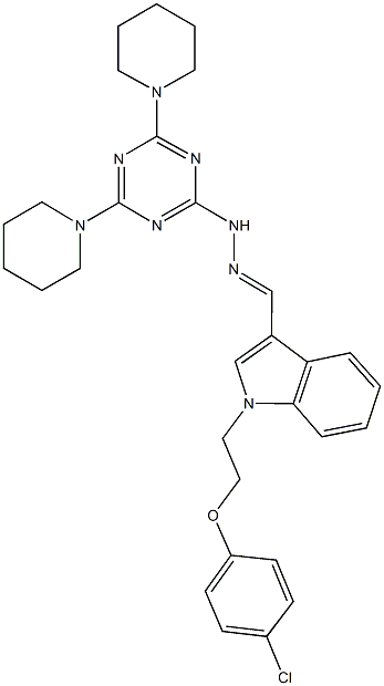 1-[2-(4-chlorophenoxy)ethyl]-1H-indole-3-carbaldehyde (4,6-dipiperidin-1-yl-1,3,5-triazin-2-yl)hydrazone Structure