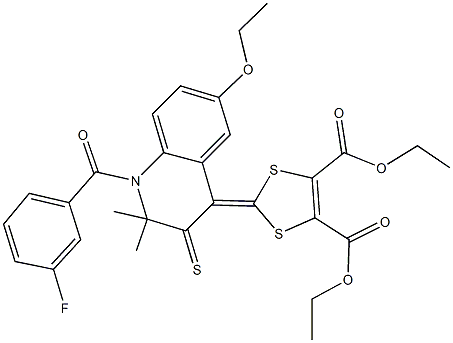 diethyl 2-(6-ethoxy-1-(3-fluorobenzoyl)-2,2-dimethyl-3-thioxo-2,3-dihydro-4(1H)-quinolinylidene)-1,3-dithiole-4,5-dicarboxylate 구조식 이미지