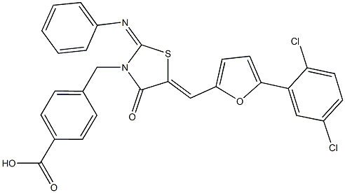 4-{[5-{[5-(2,5-dichlorophenyl)-2-furyl]methylene}-4-oxo-2-(phenylimino)-1,3-thiazolidin-3-yl]methyl}benzoic acid Structure