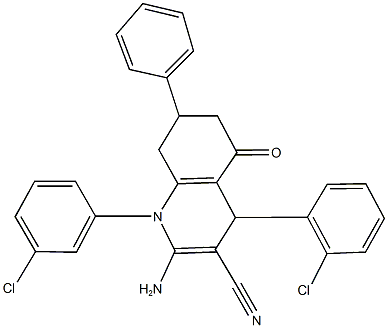 2-amino-4-(2-chlorophenyl)-1-(3-chlorophenyl)-5-oxo-7-phenyl-1,4,5,6,7,8-hexahydroquinoline-3-carbonitrile 구조식 이미지