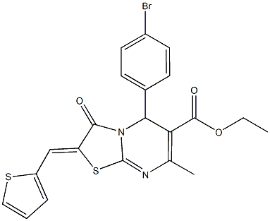 ethyl 5-(4-bromophenyl)-7-methyl-3-oxo-2-(2-thienylmethylene)-2,3-dihydro-5H-[1,3]thiazolo[3,2-a]pyrimidine-6-carboxylate 구조식 이미지