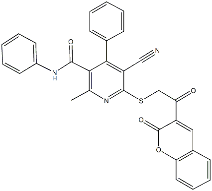 5-cyano-2-methyl-6-{[2-oxo-2-(2-oxo-2H-chromen-3-yl)ethyl]sulfanyl}-N,4-diphenylnicotinamide Structure