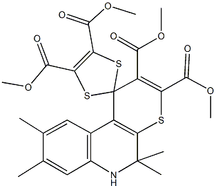 tetramethyl 5',5',8',9'-tetramethyl-5',6'-dihydrospiro[1,3-dithiole-2,1'-(1'H)-thiopyrano[2,3-c]quinoline]-2',3',4,5-tetracarboxylate 구조식 이미지