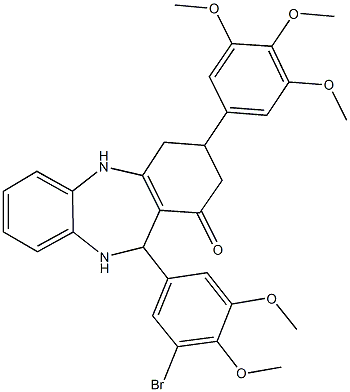 11-(3-bromo-4,5-dimethoxyphenyl)-3-(3,4,5-trimethoxyphenyl)-2,3,4,5,10,11-hexahydro-1H-dibenzo[b,e][1,4]diazepin-1-one Structure