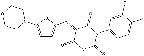 1-(3-chloro-4-methylphenyl)-5-{[5-(4-morpholinyl)-2-furyl]methylene}-2-thioxodihydro-4,6(1H,5H)-pyrimidinedione Structure