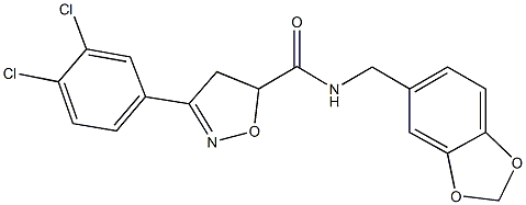 N-(1,3-benzodioxol-5-ylmethyl)-3-(3,4-dichlorophenyl)-4,5-dihydro-5-isoxazolecarboxamide 구조식 이미지