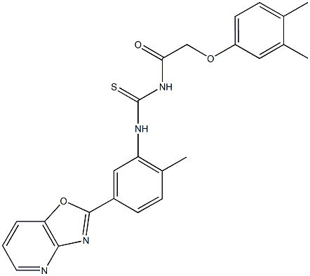 N-[(3,4-dimethylphenoxy)acetyl]-N'-(2-methyl-5-[1,3]oxazolo[4,5-b]pyridin-2-ylphenyl)thiourea 구조식 이미지