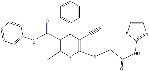 5-cyano-2-methyl-6-{[2-oxo-2-(1,3-thiazol-2-ylamino)ethyl]sulfanyl}-N,4-diphenyl-1,4-dihydro-3-pyridinecarboxamide Structure