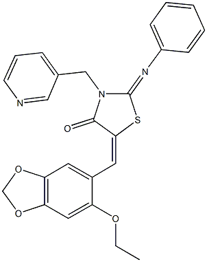 5-[(6-ethoxy-1,3-benzodioxol-5-yl)methylene]-2-(phenylimino)-3-(3-pyridinylmethyl)-1,3-thiazolidin-4-one 구조식 이미지