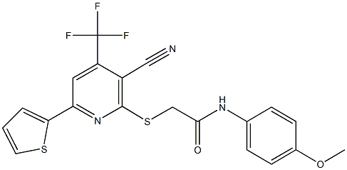 2-{[3-cyano-6-(2-thienyl)-4-(trifluoromethyl)-2-pyridinyl]sulfanyl}-N-(4-methoxyphenyl)acetamide 구조식 이미지
