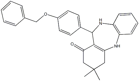 11-[4-(benzyloxy)phenyl]-3,3-dimethyl-2,3,4,5,10,11-hexahydro-1H-dibenzo[b,e][1,4]diazepin-1-one 구조식 이미지