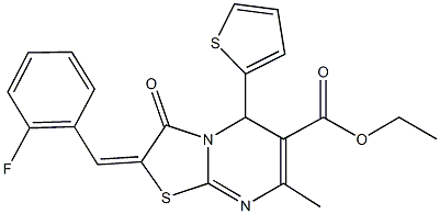 ethyl 2-(2-fluorobenzylidene)-7-methyl-3-oxo-5-(2-thienyl)-2,3-dihydro-5H-[1,3]thiazolo[3,2-a]pyrimidine-6-carboxylate Structure