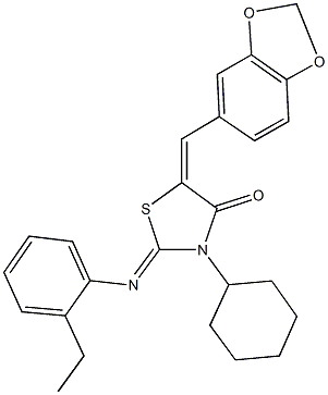 5-(1,3-benzodioxol-5-ylmethylene)-3-cyclohexyl-2-[(2-ethylphenyl)imino]-1,3-thiazolidin-4-one 구조식 이미지