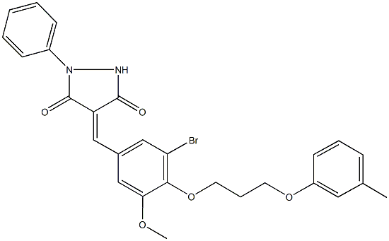 4-{3-bromo-5-methoxy-4-[3-(3-methylphenoxy)propoxy]benzylidene}-1-phenyl-3,5-pyrazolidinedione Structure