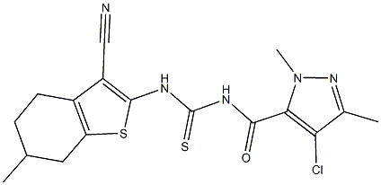 N-[(4-chloro-1,3-dimethyl-1H-pyrazol-5-yl)carbonyl]-N'-(3-cyano-6-methyl-4,5,6,7-tetrahydro-1-benzothien-2-yl)thiourea 구조식 이미지