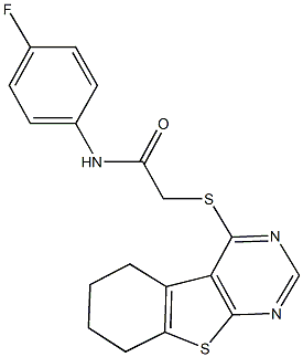 N-(4-fluorophenyl)-2-(5,6,7,8-tetrahydro[1]benzothieno[2,3-d]pyrimidin-4-ylsulfanyl)acetamide 구조식 이미지