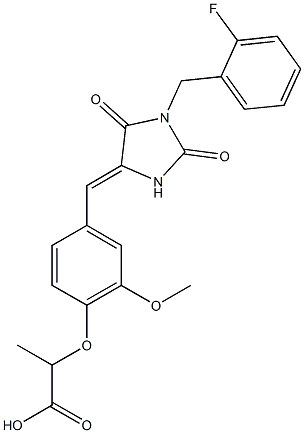 2-(4-{[1-(2-fluorobenzyl)-2,5-dioxoimidazolidin-4-ylidene]methyl}-2-methoxyphenoxy)propanoic acid 구조식 이미지