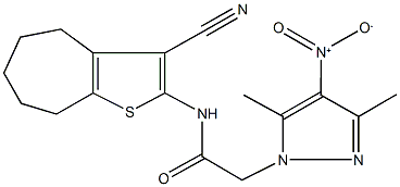 N-(3-cyano-5,6,7,8-tetrahydro-4H-cyclohepta[b]thien-2-yl)-2-{4-nitro-3,5-dimethyl-1H-pyrazol-1-yl}acetamide 구조식 이미지